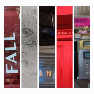 photo collage with 4 images in strips showing fragments of street scenes