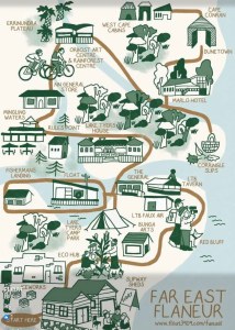 Drawn map of the Far East Flaneur journey with 